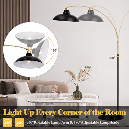 FILIYANO Modern Black Arc Floor Lamp with Marble Base, Adjustable 67-77” - Image 2