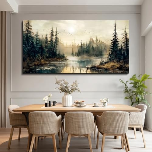 FUHAIHUA Canvas Wall Art For Living Room Large Wall Decor For Office Modern Bedroom Decorations Forest River Landscape Pictures Farmhouse Paintings Artwork Wall Mural Aesthetic Home Decor 30x60 In - Image 4