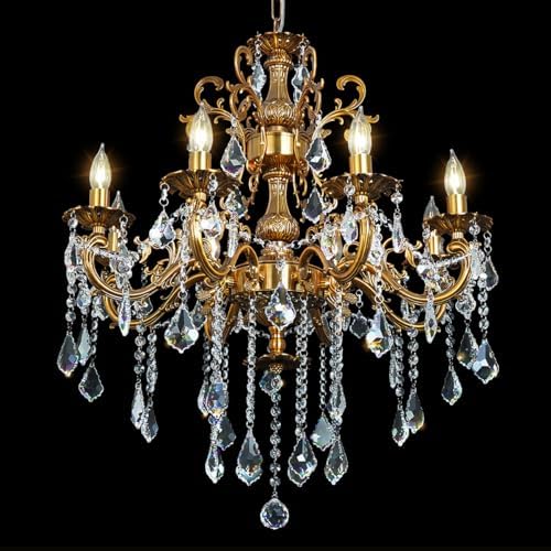Crystal Chandelier Antique Gold Chandelier Candle Style for Dining Room 27" by Akeelighting