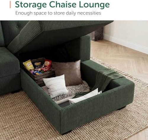 HONBAY Modular Sectional Sleeper Sofa with Pull Out Bed, U Shaped Sleeper Couches with Storage Chaise, 114'' Sleeper Sectional Sofas for Living Room, Apartment (Velvet Green) - Image 6