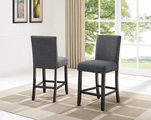Biony Gray Fabric Counter Height Stools with Nailhead Trim, Set of 2 - Image 2