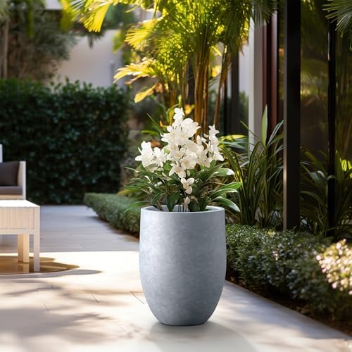Kante Large Round Bullet Blue Gray Concrete Planter 21.7" Tall, Outdoor - Image 3
