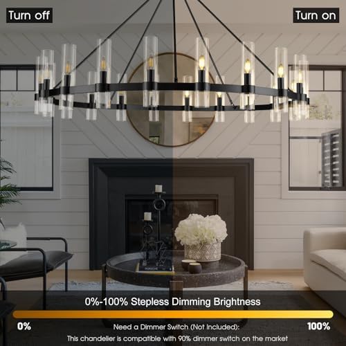 60-Inch Black Wagon Wheel Chandelier for High Ceilings, Modern Farmhouse - Image 6