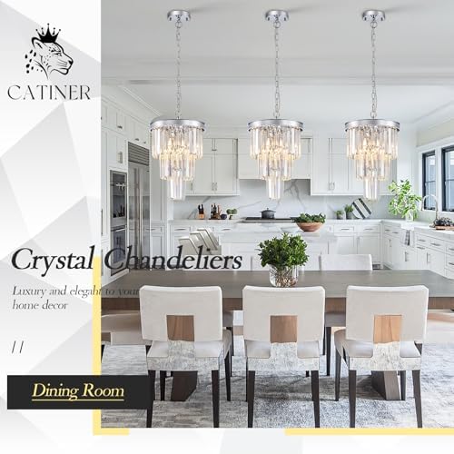 CATINER 12" Modern Crystal Chandeliers,3 Lights Chrome Round Light Fixture - Image 5