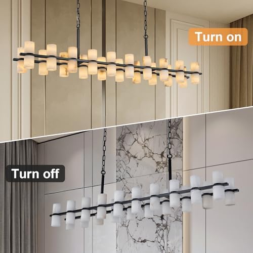 Alabaster Rectangular Chandelier for Dining Room, L54in Modern Chandeliers, Adjustable Marble Pendant Light Fixture, Rectangle Chandelier for Dining Table Living Room Kitchen Island(Black) - Image 4