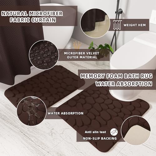 XLHOMO 26PC Bathroom Accessories Set - Gorgeous Brown Bathroom Set, Bathroom Accessory Set, Shower Curtain Set with Bathtub Mats for Shower Tub, Trash Can & Soap Dispenser - Image 7