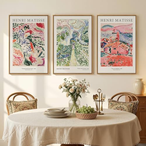 Framed Vintage Colorful Matisse Landscape Canvas Wall Art, Set of 3 - Image 3