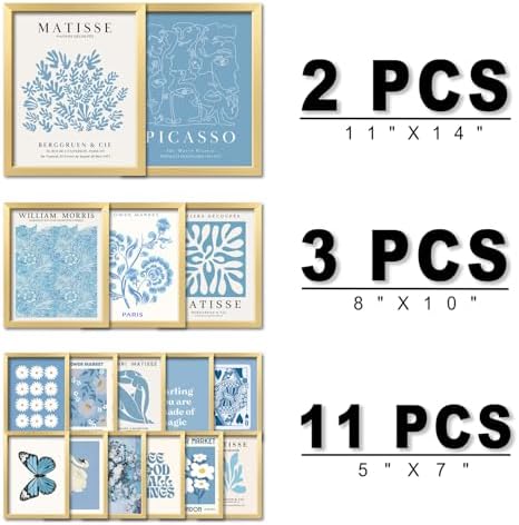 ANERZA 16 PCS Framed Blue Wall Art Decor, Matisse Wall Prints for Bedroom, Gallery Wall Frame Set, Minimalist Posters for Living Room Aesthetic, Collage Kit, Teen Girls Dorm Home Artwork - Image 2