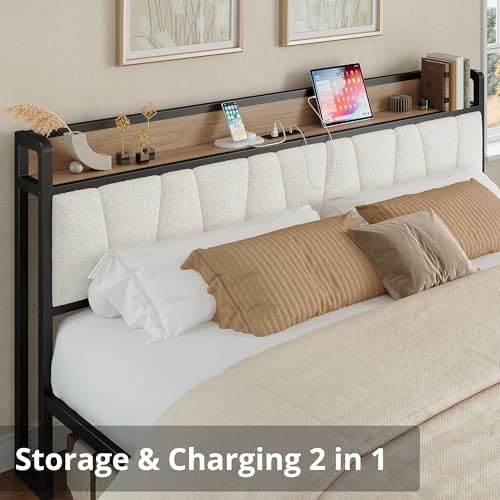 LIKIMIO King Size Bed Frame with Storage Headboard and Charging Station - Image 3