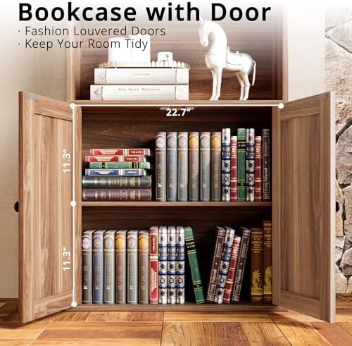 IRONCK Industrial Bookshelves and Bookcases with Doors Floor Standing 6 Shelf Display Storage Shelves 70 in Tall Bookcase for Home Office, Living Room - Image 6