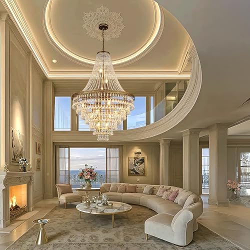 Wellmet French Empire Crystal Chandeliers, Antique Bronze Chandeliers 13 Lights, Rustic Farmhouse Chandelier High Ceiling Light Fixture for Entryway, Foyer, Dining Room, Staircase, 34" W - Image 6