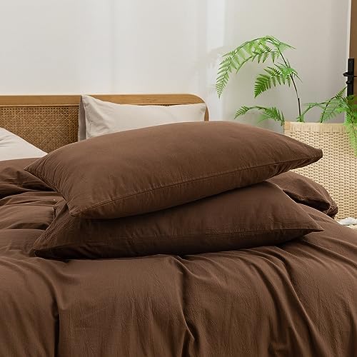 BESTOUCH Cotton Solid Duvet Cover Set Cocoa Brown Oversized Queen - Image 7
