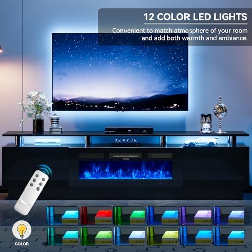 90" TV Stand for Living Room, Large Entertainment Center & Media Console, Fits TVs up to 100", Storage Cabinet with Shelves, 50" Electric Fireplace - Image 4