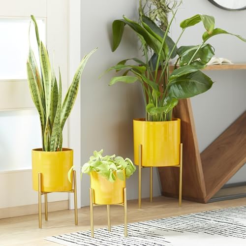 Deco 79 Metal Indoor Outdoor Planter Large Planter Pot with Removable Stand, Set of 3 Planters 12", 14", 18"H, Yellow - Image 3