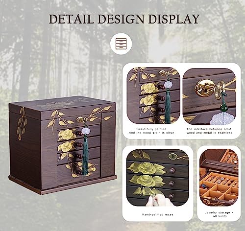 Wooden Jewelry Box for Women, 5-Layer Large Lock with Drawers - Image 5