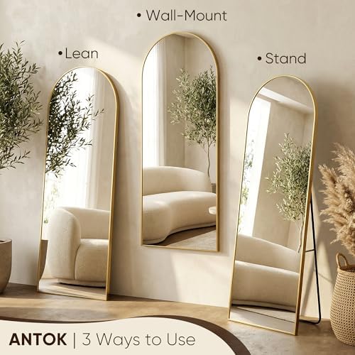 Antok 71" x32” Arched Full Length Mirror, Floor Mirror with Stand,Gold - Image 5