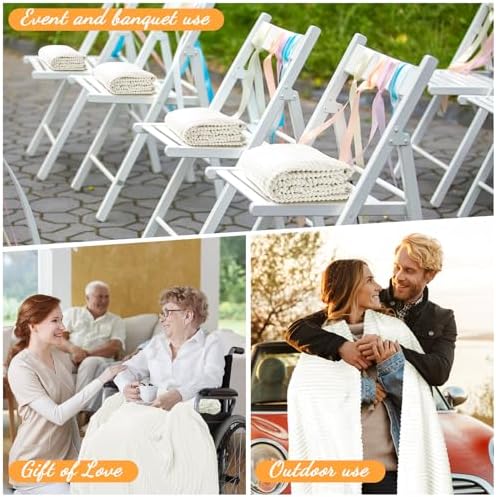 Buryeah 12 Pcs Flannel Blankets Bulk,Fall Outdoor Wedding, Light Beige - Image 4