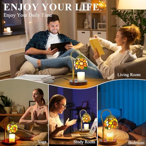 Candle Warmer Lamp - Electric Candle Lamps Timer Dimmer, Sunflower Tiffany Style Stained Glass Candle Warming Lamp Compatible with Jar Candles Valentine Birthday Gifts for Mom Friend Wax Melt Warmer - Image 6