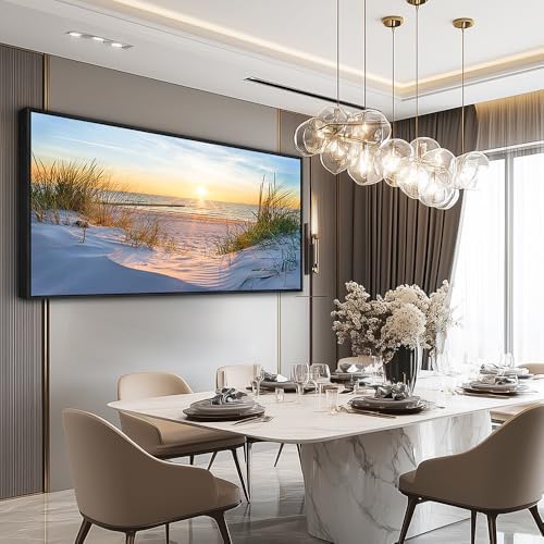 MHARTK66 Canvas Wall Art For Living Room Large Wall Decor For Office Bedroom Poster Art Prints Sun Seascape Wall Painting Blue Ocean Pictures Artwork For Walls Black Wood Framed 24" X 48" - Image 5