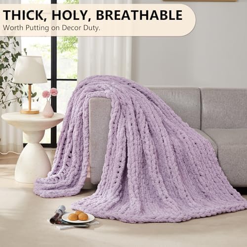 L'AGRATY Chunky Knit Throw Blanket for Couch, 80'' x 90'' Knit Throw, Purple - Image 5