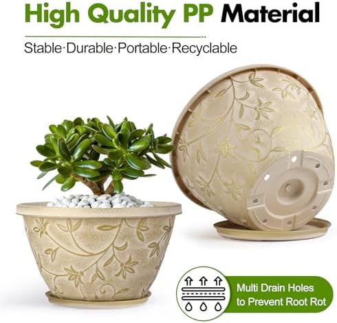 Nooulap 8 Inch Plant Pot, Beige Flower pots, 4 Pack - Image 3