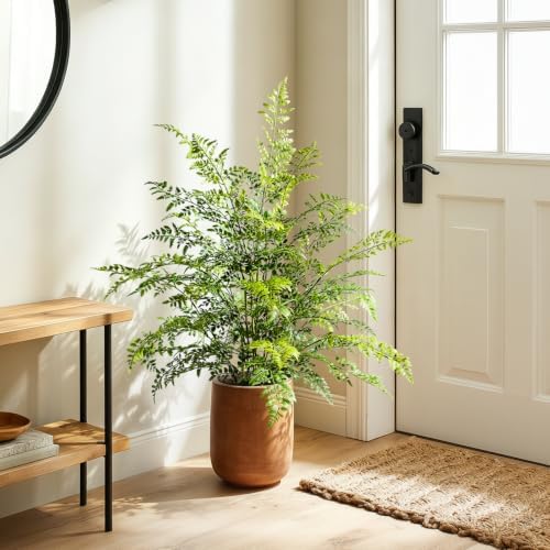 2 Pack Artificial Fern Plants in Pots Artificial Boston Ferns Potted Plants Faux Fern Bush Plant Shrubs Greenery for Outdoor Indoor Porch Patio Farmhouse Garden Living Room Office Table Decor (Type 5) - Image 5