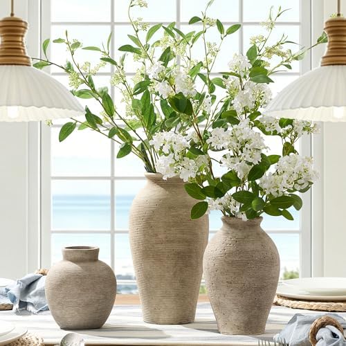 Vanselia Ceramic Flower Vase Home Decor - Large Tall Farmhouse Table Vases Rustic Vintage Living Room Kitchen Bedroom Decorations for House Book Shelf Office Coffee Desk Dining Fireplace (12" Retro) - Image 4