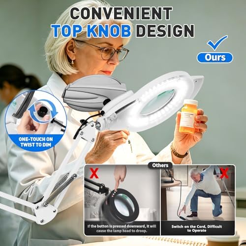 KIRKAS LED Magnifying Lamp with Clamp, 2,200 Lumens Dimmable 35in 12X - Image 5
