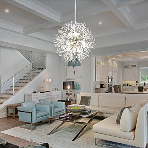 Lingkai 19.9" Chrome Modern Crystal Chandeliers Firework, Bubble Chandelier Lighting for Bathroom Dining Room Bedroom Kitchen Island Living Room Light Fixture, 9-Light Chrome Hanging Round Chandalier - Image 5