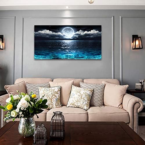 Wall Art Moon Sea Ocean Landscape Picture Canvas Wall Art Print Paintings Modern Artwork for Living Room Wall Decor and Home Décor Framed Ready to Hang,24x48inches,1inch Thick Frame,Waterproof Artwork - Image 3