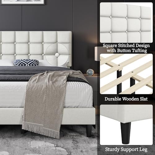Yaheetech Queen Size Upholstered Tufted Bed Frame with Headboard - Image 4