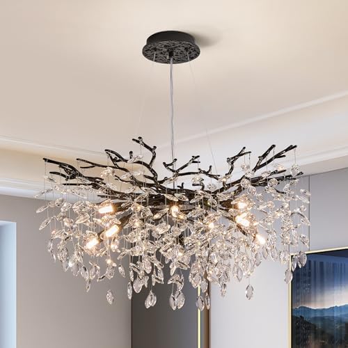 Modern Tree Branch Crystal Chandelier Luxury Black Crystal Pendant Lighting 30" Contemporary 10-Light Chandeliers for Dining Room Kitchen Bedroom Living Room by witkey