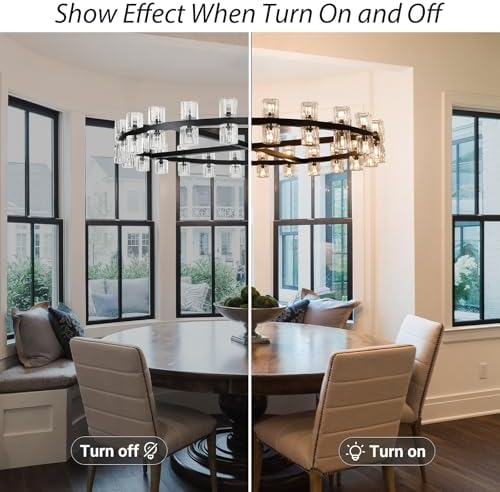 Modern 48 inch Black Round Chandeliers Light Fixture, Crystal Chandeliers for Dining Room, Living Room Chandelier, Wagon Wheel Chandelier Over Table, Suitable for Bedroom,Foyer,Includes Bulb - Image 4