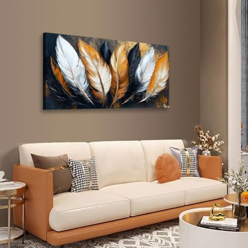 Abstraction Pictures Canvas Wall Art for Living room Office Bedroom Wall Decor,Feather Wall Art Print Paintings Modern Autumn White Yellow Feather Artwork Waterproof Ready to Hang-20x40inch - Image 7