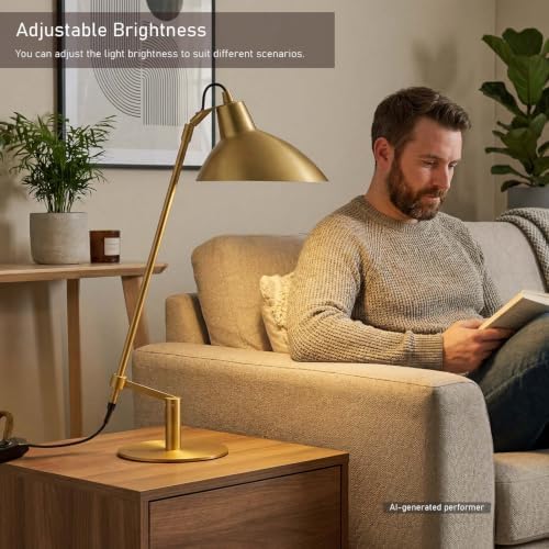 Desk Lamp Modern Industrial 100% Metal Adjustable Table Lamp 24", Natural Light (4000K) with Dimmer, Ideal for Office Bedroom Study Room Living Room Nightstand Bedside Lamps Brass - Image 4