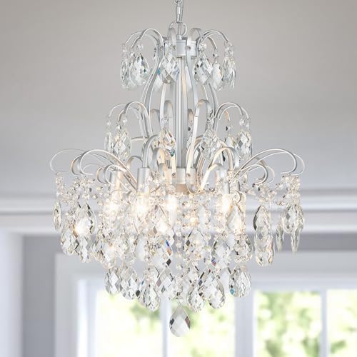 WUZUPS 5-Light Crystal Candle Chandelier Pendant Ceiling Modern Lighting Fixture for Bedroom Hallway Bar Kitchen Bathroom, H 22.8" W19.7, E12 Base, Silver by WUZUPSNEWARRIVALCHANDELIERS