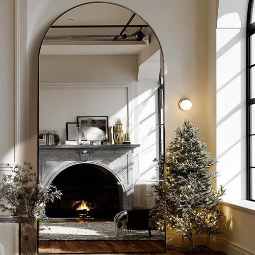 Beauty4U 79" x 39" Arched Full Length Mirror with Stand, Black Floor Mirror - Image 7