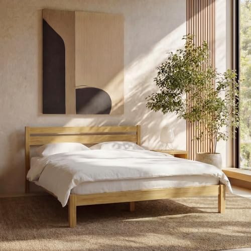 LIFEMENT Full Bed Frame with Headboard Classic Wood Platform, Noise Free, Under Bed Storage, No Box Spring Needed, Easy Assembly, Natural by LIFEMENT
