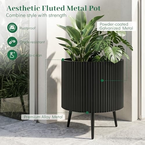 GIANTEX 20 Inch Plant Pot with Stand, Mid-Century Modern Fluted Planter - Image 5