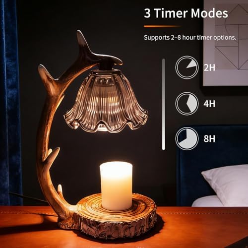 BAUSATZ Candle Warmer Lamp, Candle Light Warmer, Candle Lamp Warmer, Candle Warmer with Timer, Birthday Gifts (Resin Reindeer Antler Design) B - Image 3