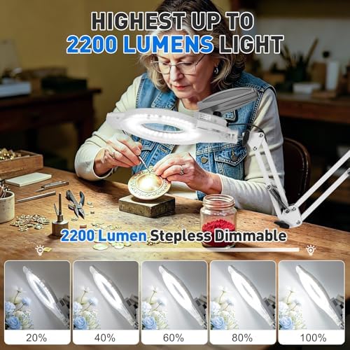 KIRKAS LED Magnifying Lamp with Clamp, 2,200 Lumens Dimmable 35in 12X - Image 3