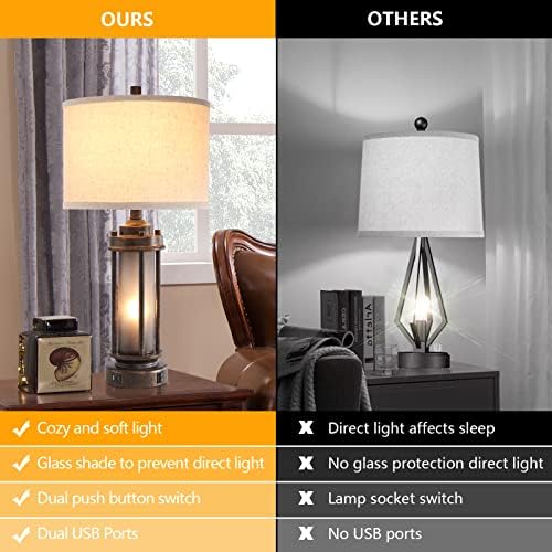 AIEAMPDO 25" Farmhouse Lamps for Living Room with 2 USB C+A Ports - Image 2