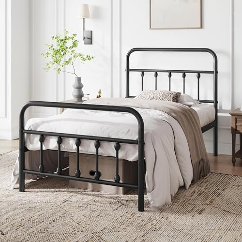 Yaheetech Twin XL Metal Platform Bed Frame, Victorian Headboard & Footboard - Image 3