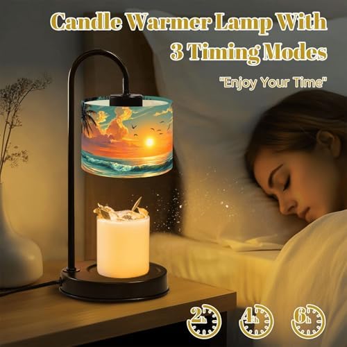 Candle Warmer Lamp with Timer Tropical Sunset Beach Palm Trees Vibrant Sky Dimmable Wax Warmer with 4 Bulbs for Jar Candles Women Birthday Gifts House Warming New Home Decor - Image 4