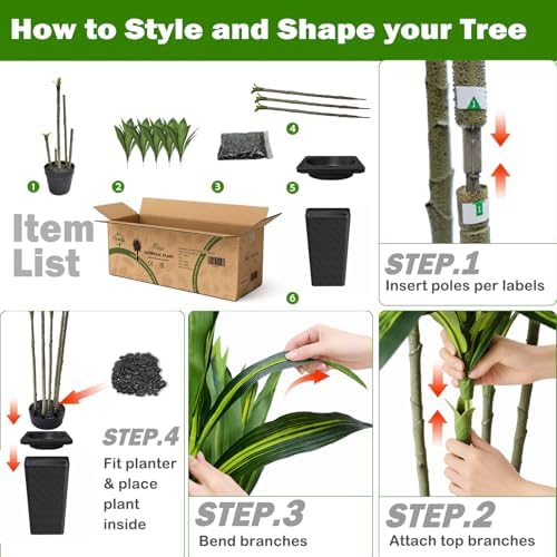 Artificial Dracaena Tree Indoor, 7FT Tall Fake Floor Plants with Black Planter & Pebbles, Faux Silk Yucca Tree for Home Office Living Room Bedroom Farmhouse Modern Outdoor Topiary Tree - Image 5