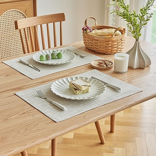 Softalker Faux Linen Cloth Placemats Set of 12-12 x 18 Inch, Cream - Image 2