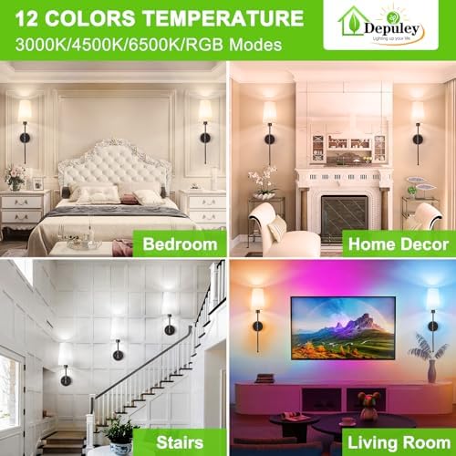 Depuley Battery Operated Wall Sconce: 27" Set of 2 Wireless Wall Lights with Remote for Bedroom - Rechargeable 15 Colors Black Wall Lamp for Living Room Hallway Decor - Image 3