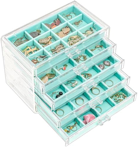 ProCase Earring Holder Organizer Jewelry Box with 5 Drawers, Aqua by ProCase
