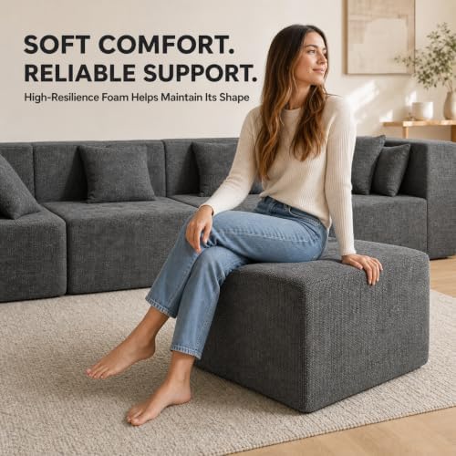 MONVANE 27.5" Square Ottoman, Modular Foot Rest, Grey - Image 4
