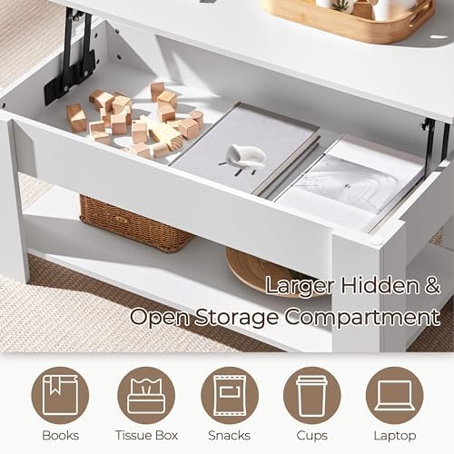 Yaheetech White Lift Top Coffee Table with Storage for Living Room, 38.6" - Image 6